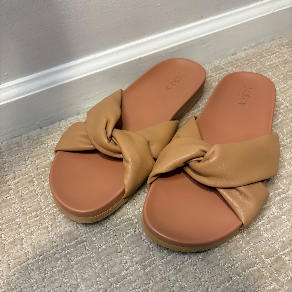 J.Crew Slide Sandals Women Size 10 Tan Brown Twisted Knot Flat BZ197 Slip On
